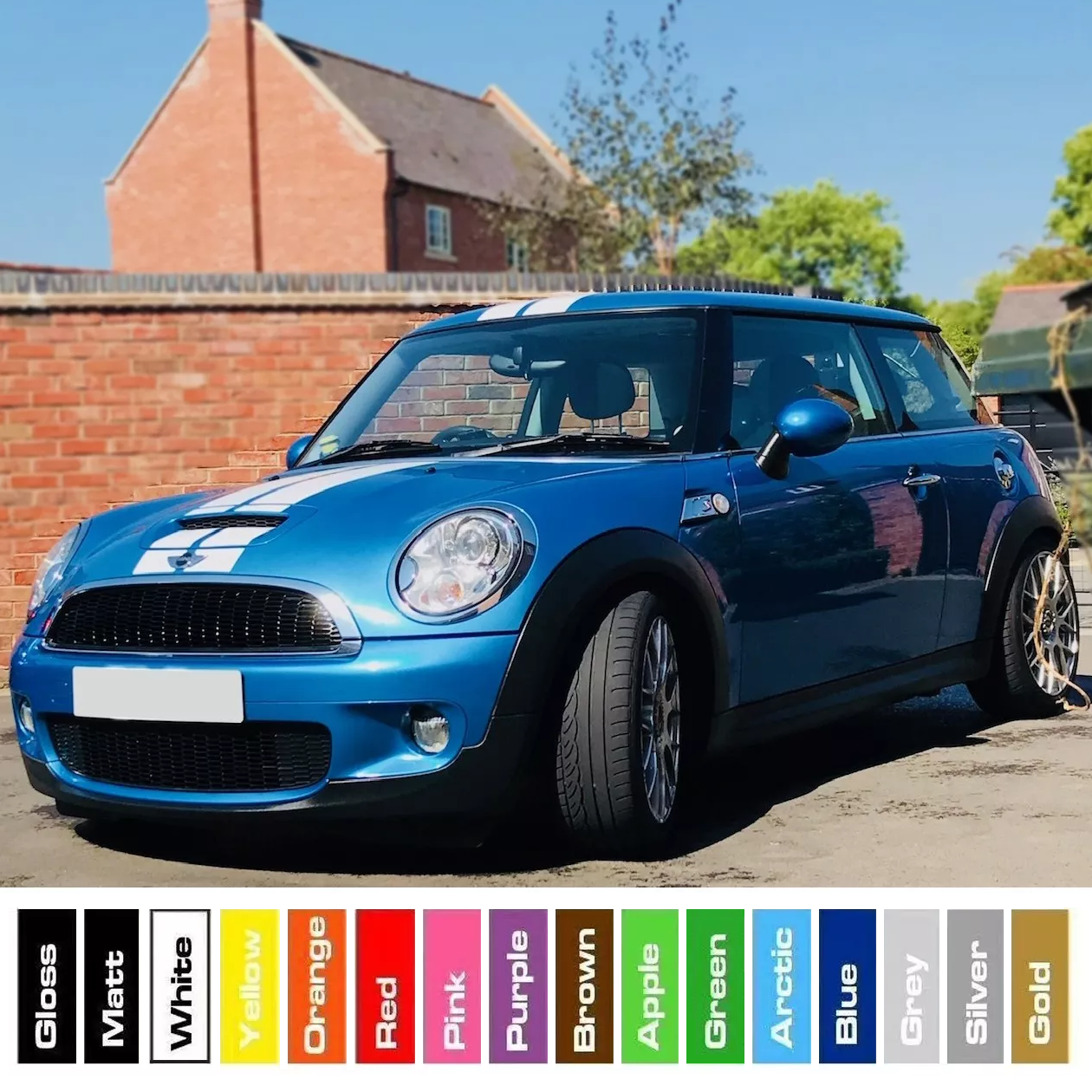 Mini Cooper S 2007-2015 R55, R56, R57 18 Piece Viper Style Self-Adhesive Vinyl Full Car Stripes Kit in a Range of Colours