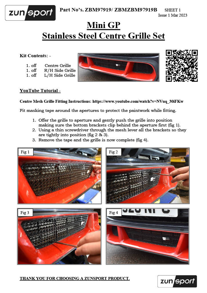 Zunsport MINI GP - Centre Grille Set ZBM97919P