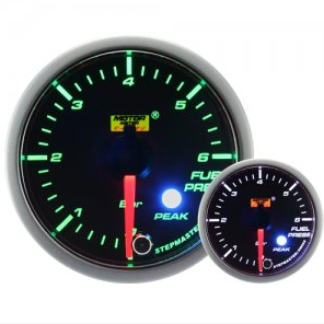 Prosport 52mm Green Stepper Motor (Peak) Fuel Pressure Gauge (BAR)