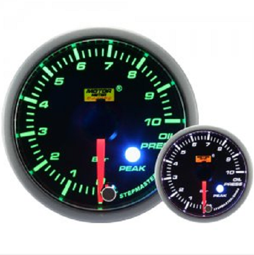 Prosport 52mm Green Stepper Motor (Peak) Oil Pressure Gauge (BAR)