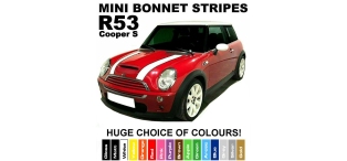 MINI R53 Cooper S Bonnet Vinyl Stripes Decal With Pinstripe to Outer Edge in a Wide Choice of Colours