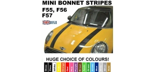 Mini Cooper F55, F56, F57 Vinyl Bonnet Stripes Graphics with Pinstripe in a Wide Choice of Colours