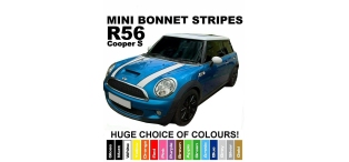 Mini R55, R56, R57 Cooper S Bonnet Stripes with Pinstripe Self Adhesive Vinyl Pre-Cut to Exact Size and in a Wide Choice of Colours