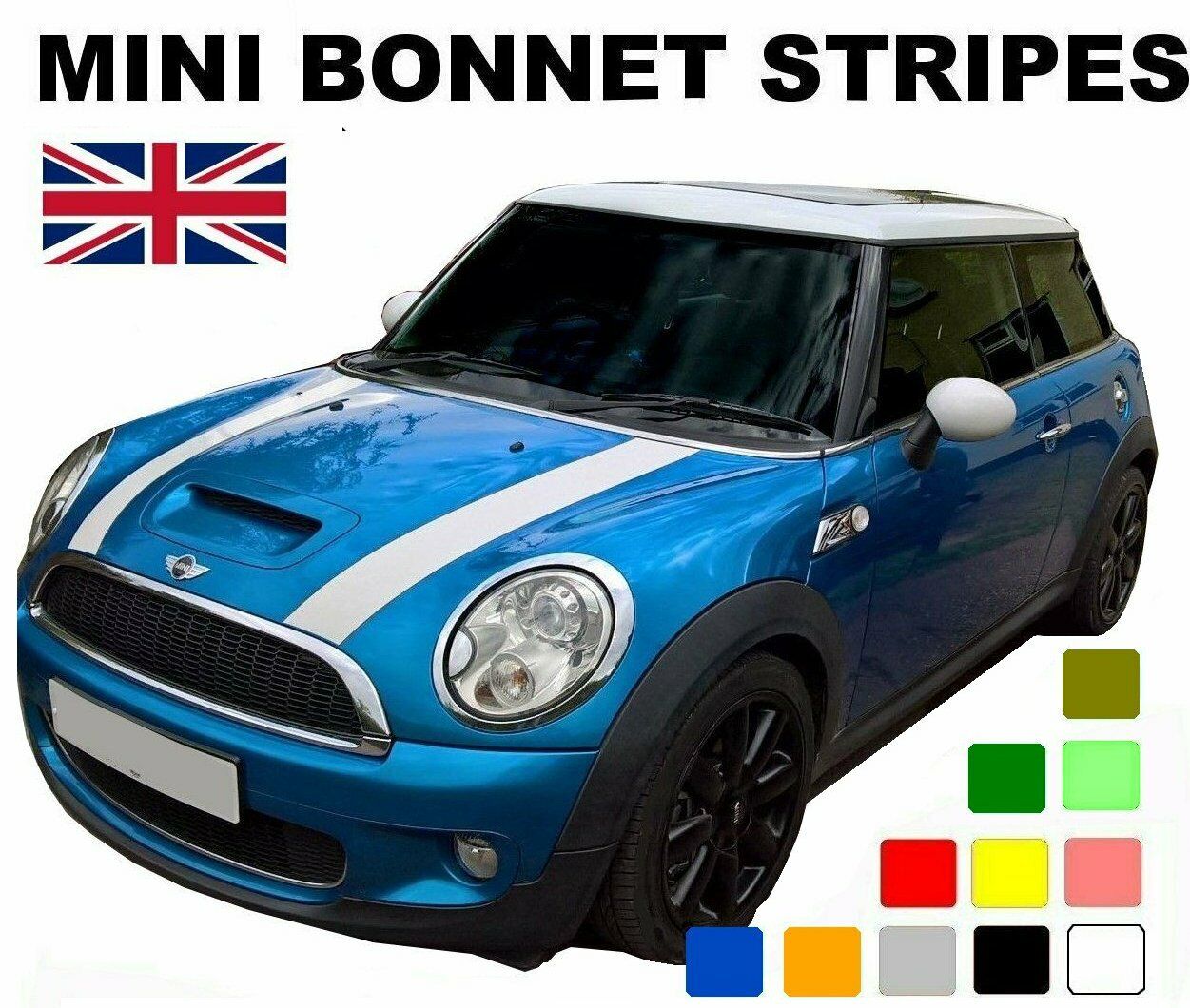 MINI One, Cooper/S Front & Rear Bonnet & Boot 4 Stripes & Pin Vinyl Kit Stickers_2