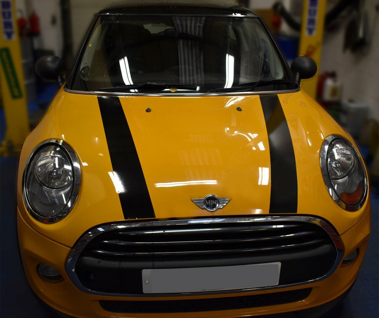 Mini Cooper F55, F56, F57 Vinyl Bonnet Stripes Graphics with Pinstripe in a Wide Choice of Colours_3